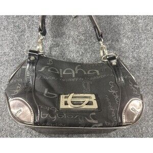 Byblos Y2K Monogram Shoulder Bag Black Jacquard Patent Leather Logo Purse